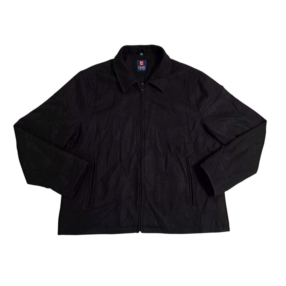 CHAPS Wool Jacket Coat Peacoat 2XL Full Zip Lined Harrington Basic Black XXL